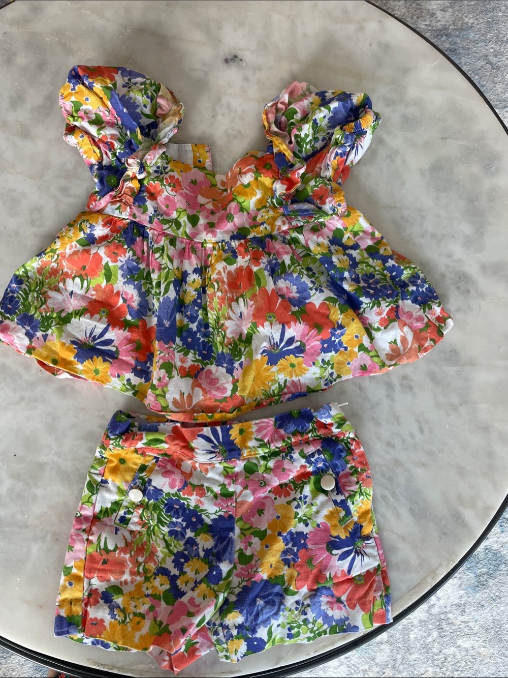 Janie and Jack Floral Ruffle Tank & Shorts Set - Pink Yellow Blue Green